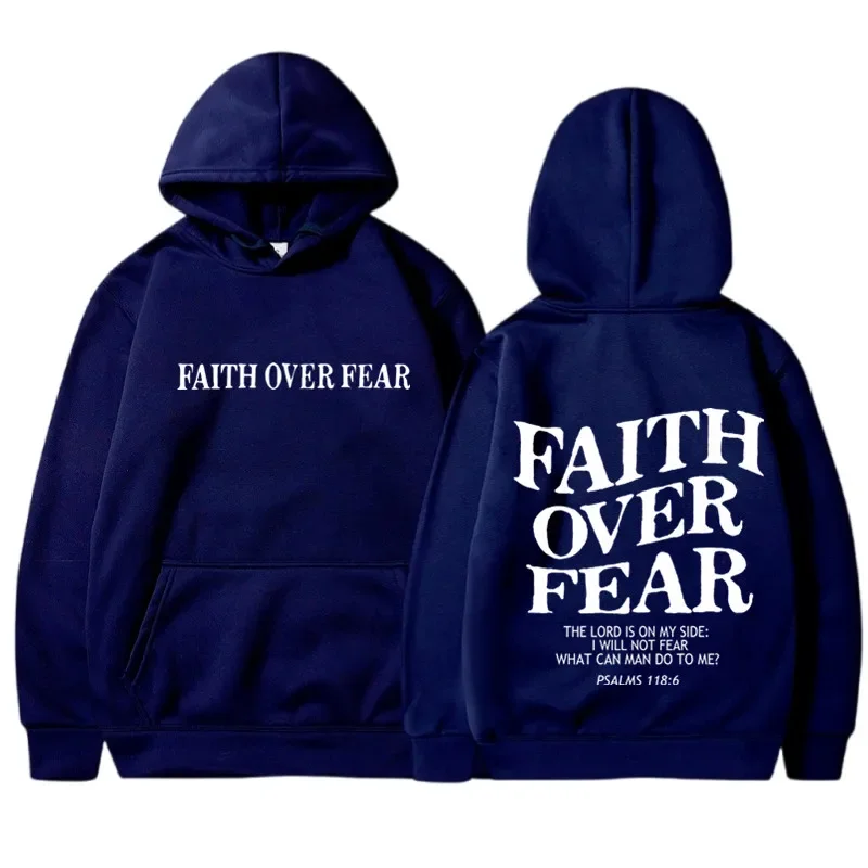 FAITH OVER FEAR Print Hoodies for Men Women Casual Long Sleeve Hooded Sweatshirts Hip Hop Harajuku Hoodie Y2k Men Tops Hoodie thumbnail 3