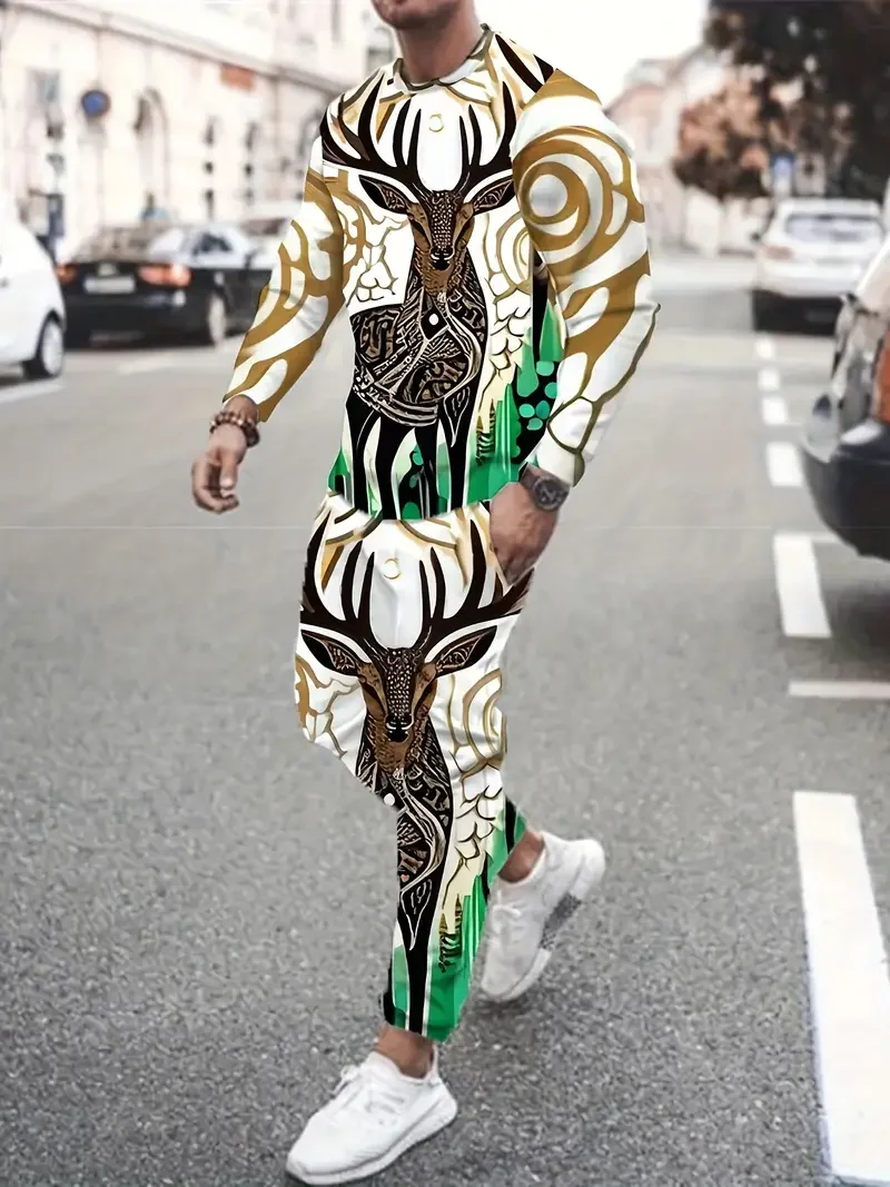 Fashion Animal Duck 3D Print Men's Sportswear Set Casual Long-Sleeved T Shirt Pants 2-Piece Set Oversized Pullover Men Clothing thumbnail 2
