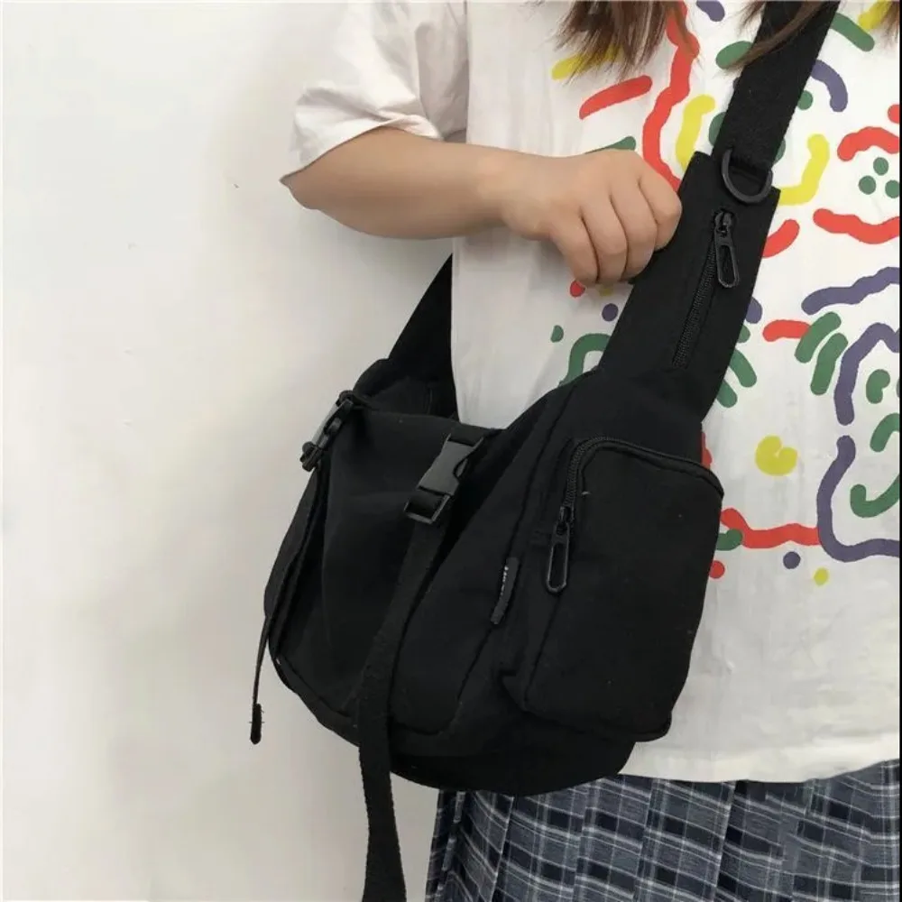 Fashion Black Crossbody Bags Large Capacity Pockets Canvas Tote Nylon Retro Cross-body Bag Zipper Unisex Style Crossbody Bags thumbnail 2