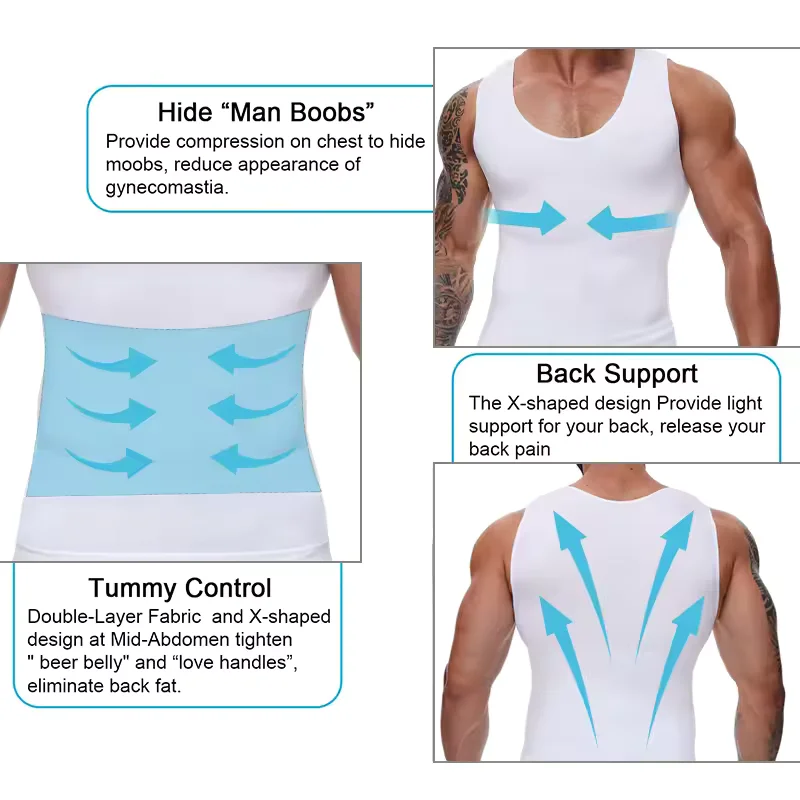 Men Body Shaper Slimming Compression Vest Undershirt Sexy Waist Trainer Tank Top Belly Control Workout Weight Loss Shapewear thumbnail 5