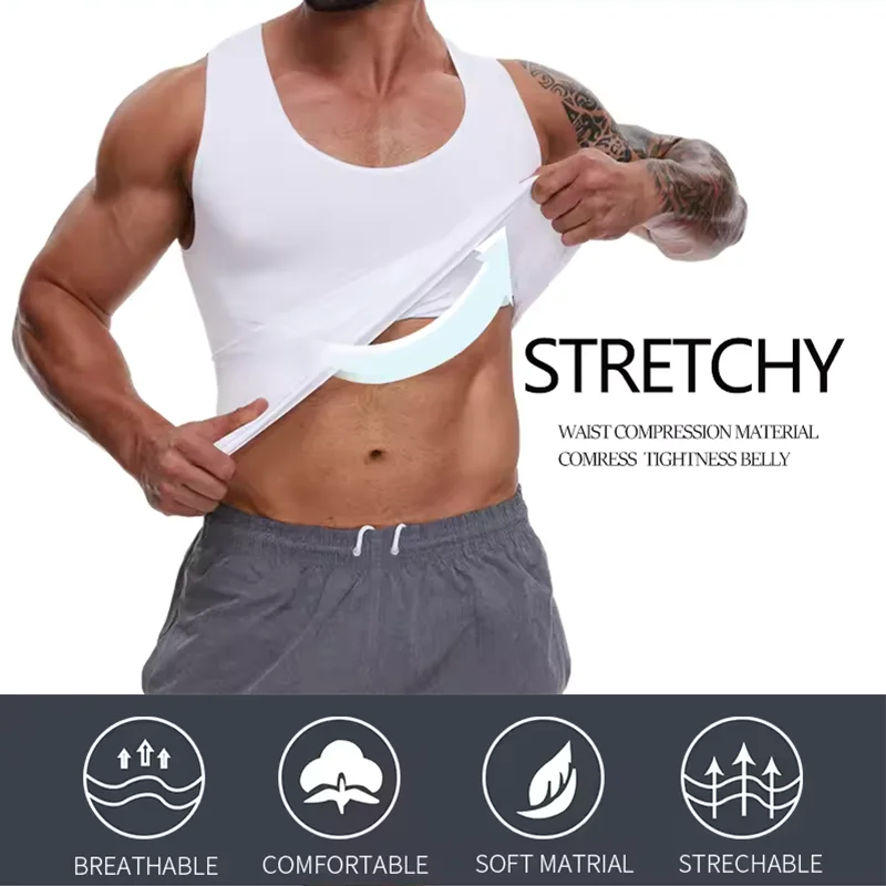 Men Body Shaper Slimming Compression Vest Undershirt Sexy Waist Trainer Tank Top Belly Control Workout Weight Loss Shapewear thumbnail 3