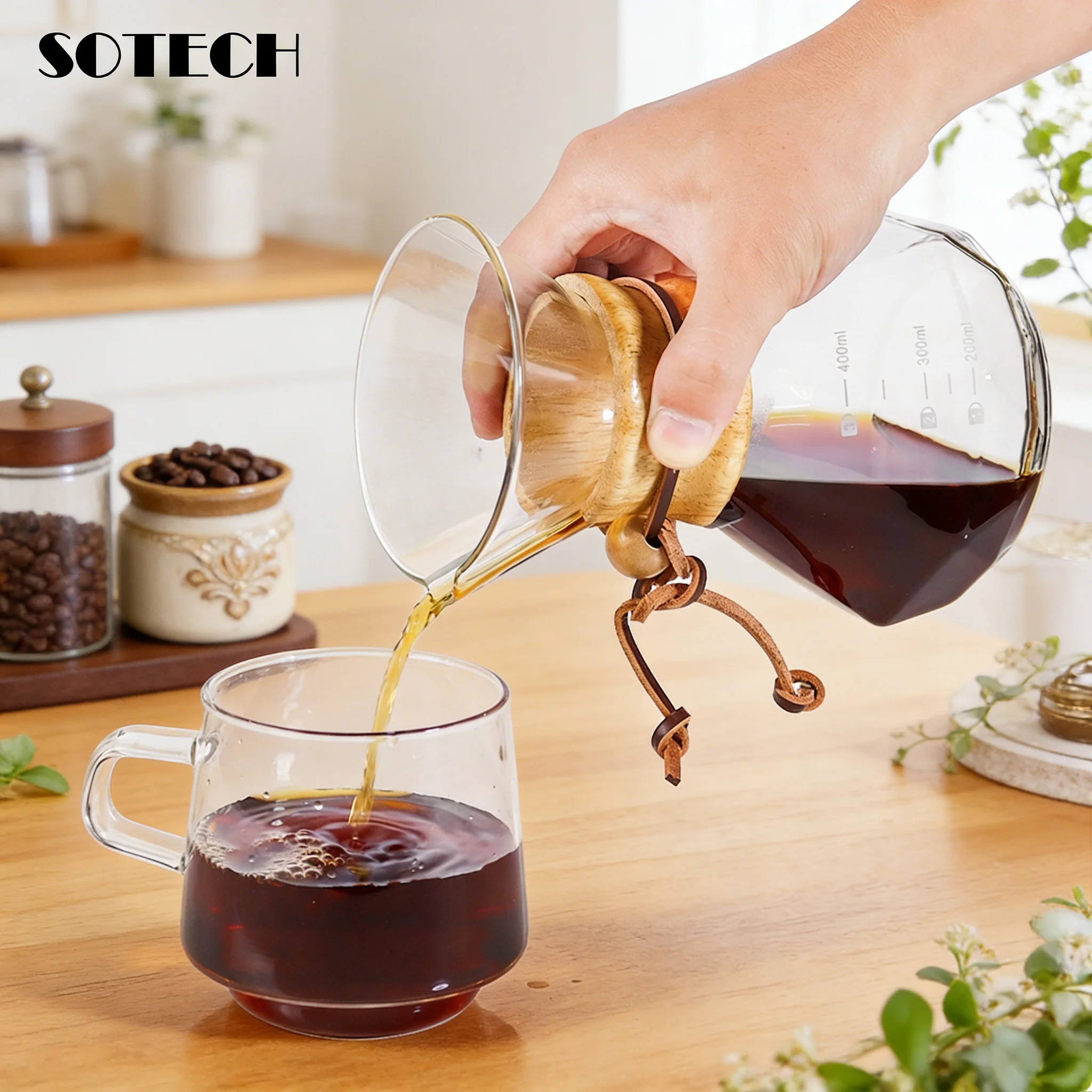 Glass Coffee Pot Drip Brewing Integrated 400ml/600ml Hand Brewed Filter Cup Pour Over Coffee Maker for Home Office Use thumbnail 2