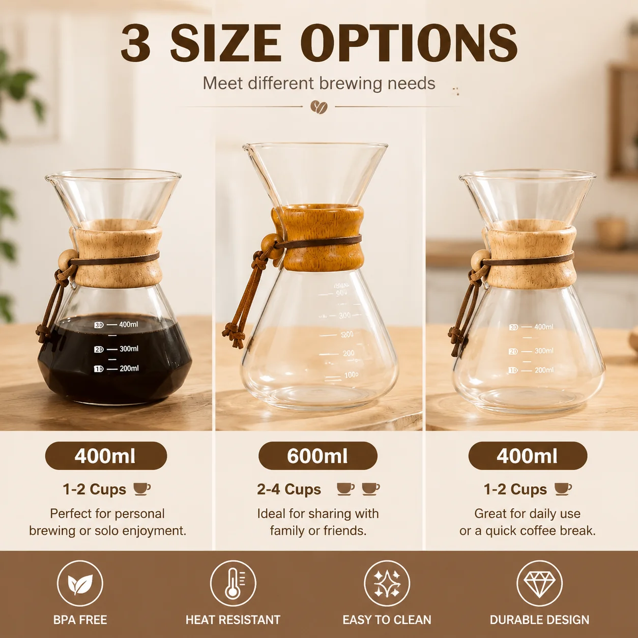 Glass Coffee Pot Drip Brewing Integrated 400ml/600ml Hand Brewed Filter Cup Pour Over Coffee Maker for Home Office Use thumbnail 6