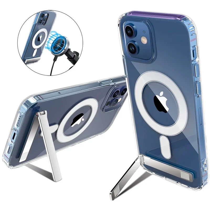 Clear Magnetic Phone Case with Kickstand for iPhone 17 Pro Max Air 16 15 14 Plus 13 12 11 Mini for Wireless Charging Back Cover thumbnail 2