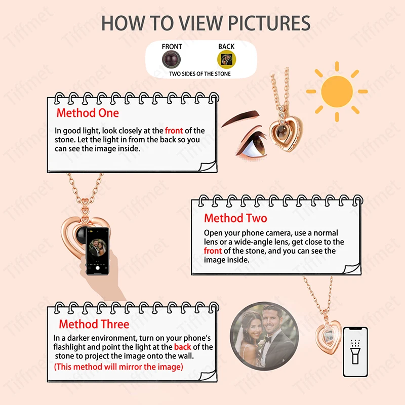 Custom Color Photo Projection Necklace Simple Love Heart Copper Pendant Titanium Steel Chain Girlfriend Mom Wife Festival Gifts thumbnail 5