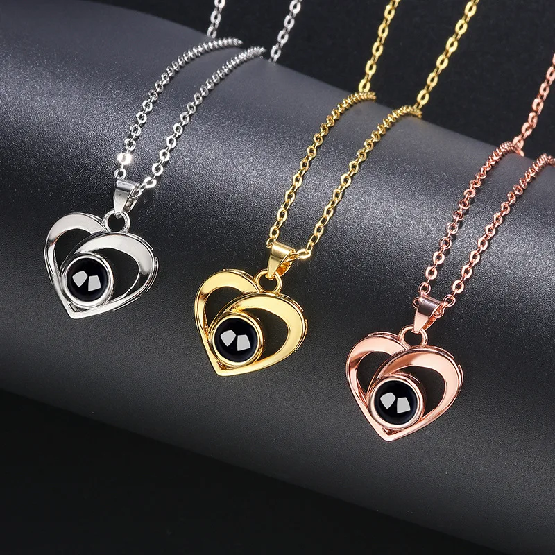 Custom Color Photo Projection Necklace Simple Love Heart Copper Pendant Titanium Steel Chain Girlfriend Mom Wife Festival Gifts thumbnail 3