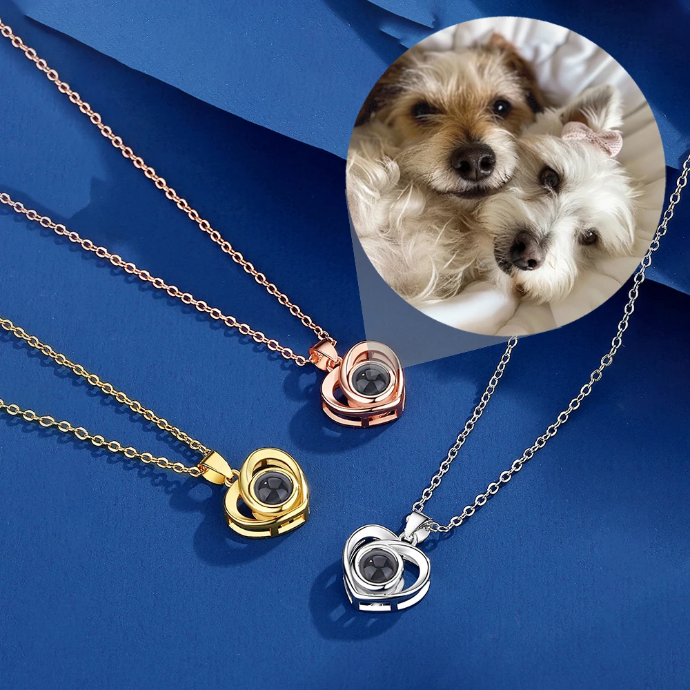 Custom Color Photo Projection Necklace Simple Love Heart Copper Pendant Titanium Steel Chain Girlfriend Mom Wife Festival Gifts