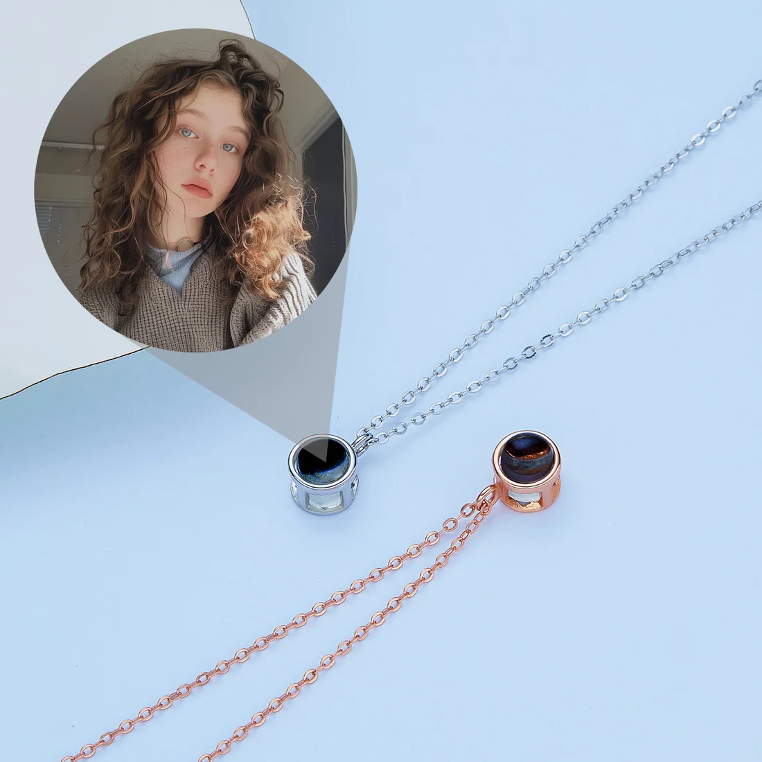 Custom Color Photo Projection Necklace Simple Copper Pendant Titanium Steel Chain Girlfriend Mom Friends Festival Romantic Gifts