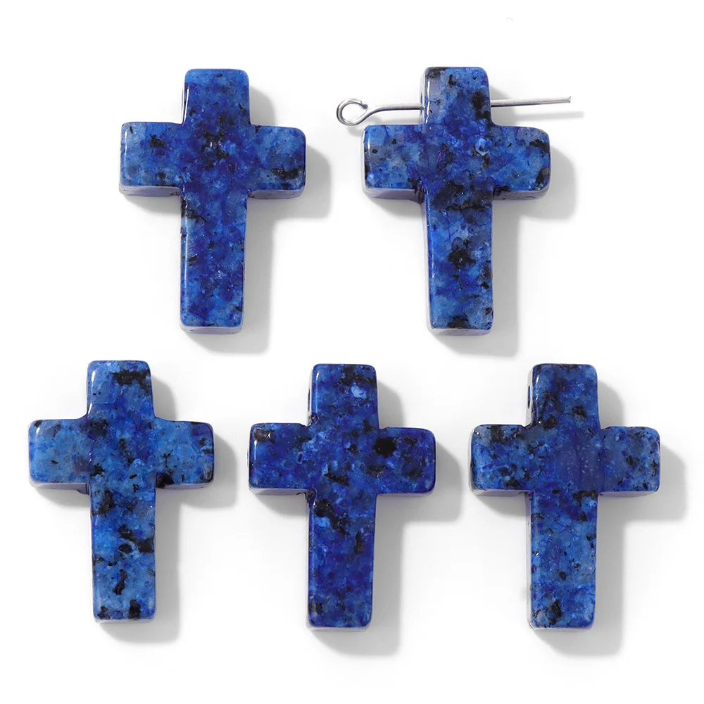 Blue Lapis Lazuli Pendant Gems Cross Hand Oval Shape Natural Stone Lapis Lazuli Charms for Jewelry Making Necklace DIY Bracelet thumbnail 6