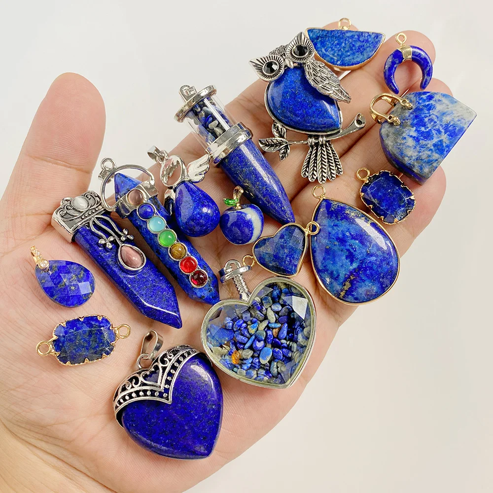Blue Lapis Lazuli Pendant Gems Cross Hand Oval Shape Natural Stone Lapis Lazuli Charms for Jewelry Making Necklace DIY Bracelet thumbnail 2