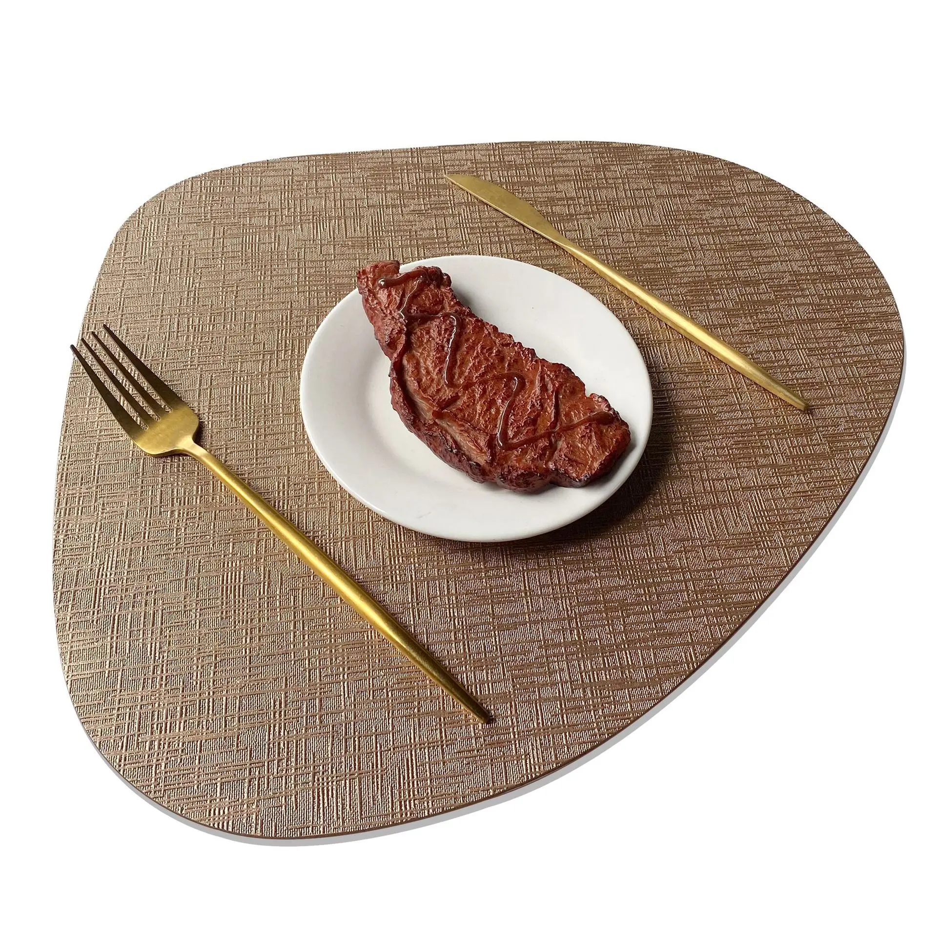 Metal Patterned Double-sided Circular Oval Droplet Shaped Placemats,PVC Leather Insulated,Waterproof,Non Slip Dining Table Mats