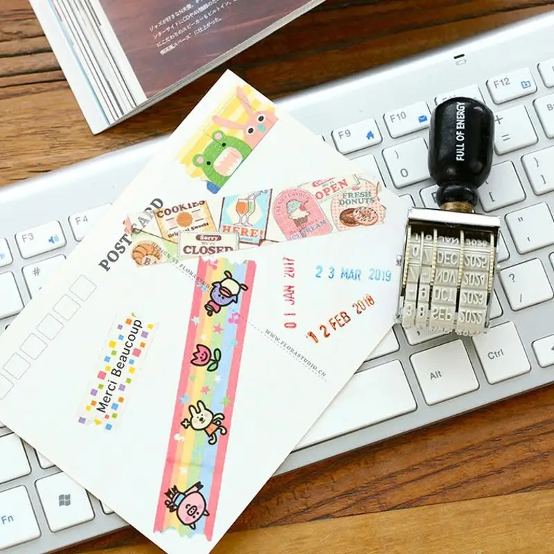 Vintage date Postmark stamp DIY Roller knob stamp Hand ledger special DIY tool student Stationery Supplies thumbnail 3