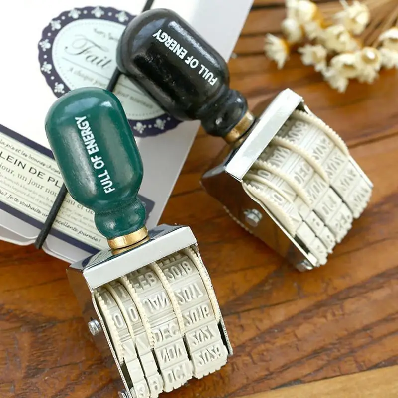 Vintage date Postmark stamp DIY Roller knob stamp Hand ledger special DIY tool student Stationery Supplies thumbnail 4
