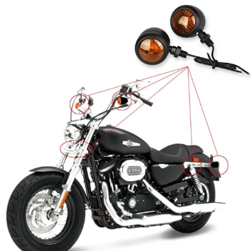 2/4PCS Universal Metal Retro Motorcycle Turn Signal Light Black Chrome Bullet Running Lights Amber Blinkers 12V Indicator Lamp thumbnail 4