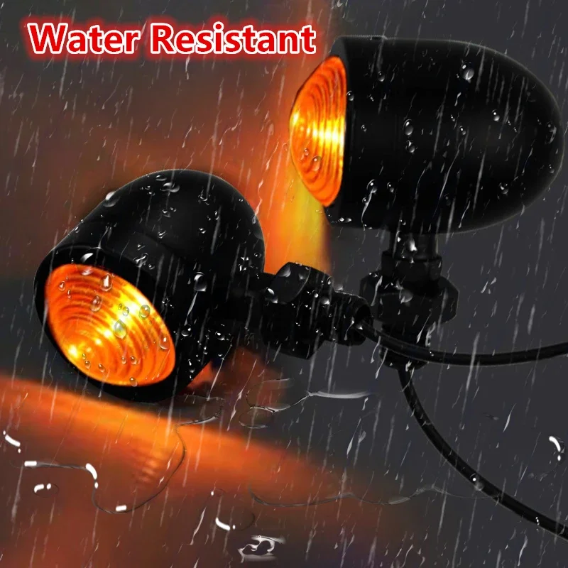2/4PCS Universal Metal Retro Motorcycle Turn Signal Light Black Chrome Bullet Running Lights Amber Blinkers 12V Indicator Lamp thumbnail 5