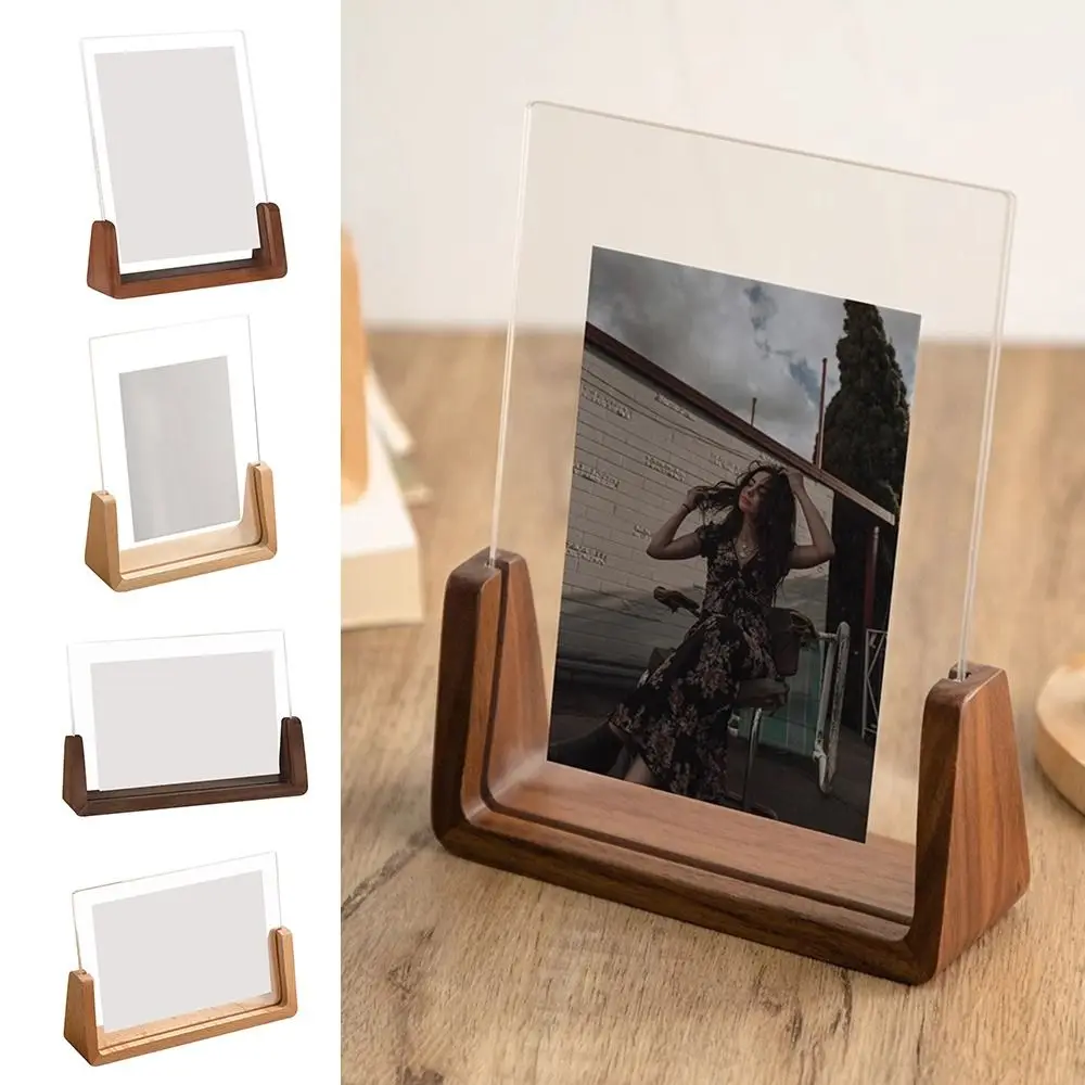 Walnut/Beech Photo Frame Acrylic U Shape Transparent Frame Desktop Wood Wedding Pictures Frame Office Decor thumbnail 3