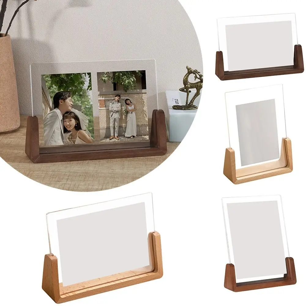 Walnut/Beech Photo Frame Acrylic U Shape Transparent Frame Desktop Wood Wedding Pictures Frame Office Decor thumbnail 2