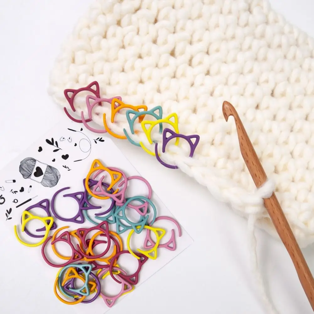 24Pcs Colorful Cat Ears Metal Knitting Crochet Locking Stitch Markers DIY Weaving Knitting Sewing Tools Sewing Supplies