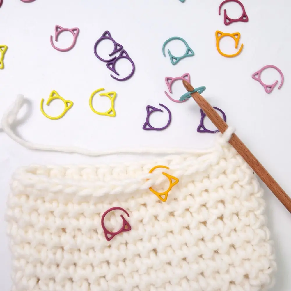 24Pcs Colorful Cat Ears Metal Knitting Crochet Locking Stitch Markers DIY Weaving Knitting Sewing Tools Sewing Supplies thumbnail 4