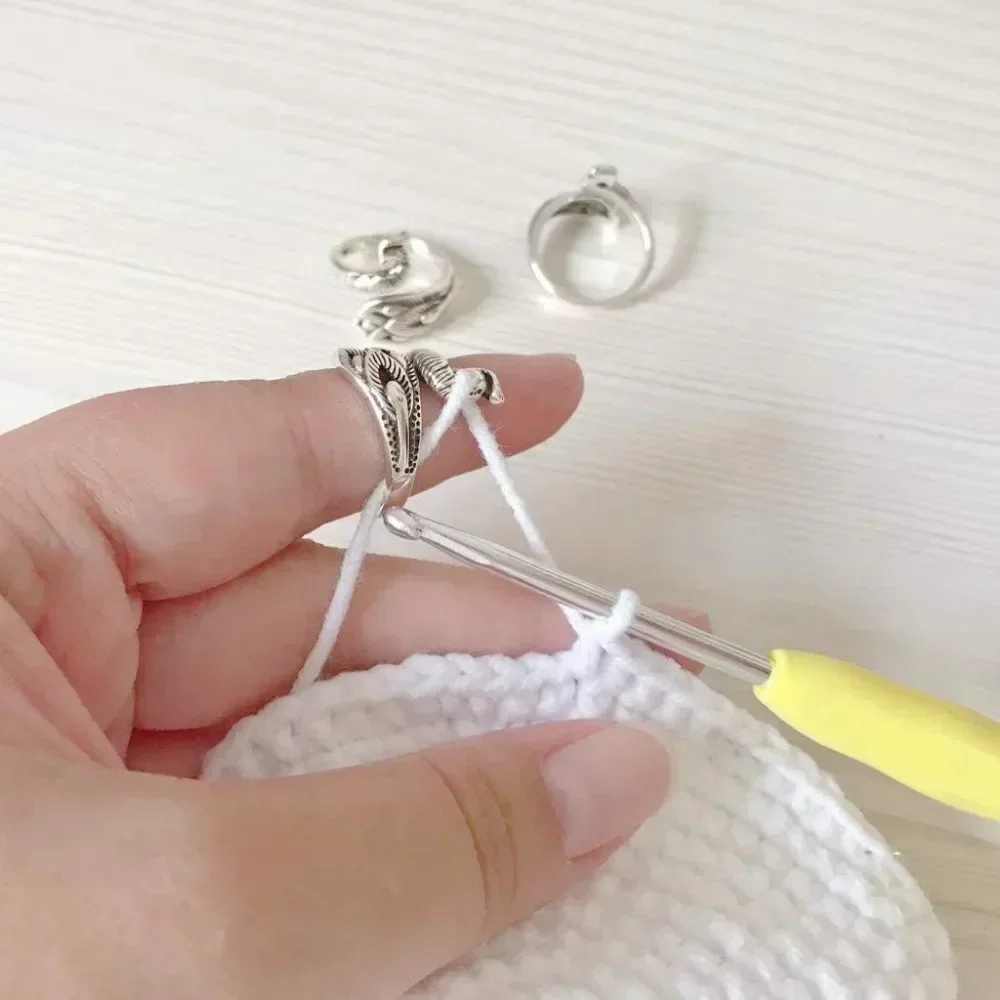 Adjustable Crochet Tension Cute Cat Ring, Beginner Knitting Crochet Hook Ring, Yarn Guide Finger Holders Thimbles Winder Tools thumbnail 3