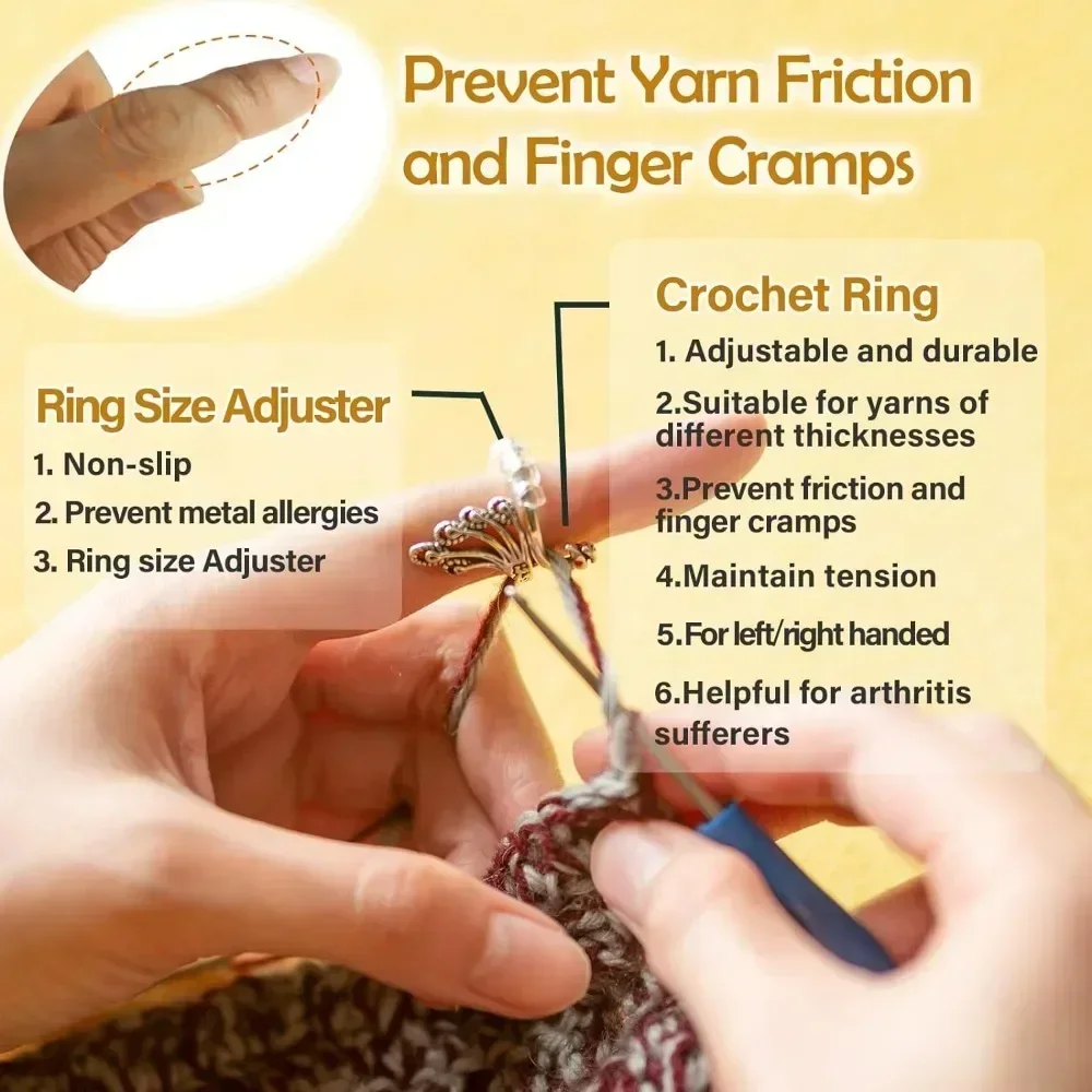 Adjustable Crochet Tension Cute Cat Ring, Beginner Knitting Crochet Hook Ring, Yarn Guide Finger Holders Thimbles Winder Tools thumbnail 5