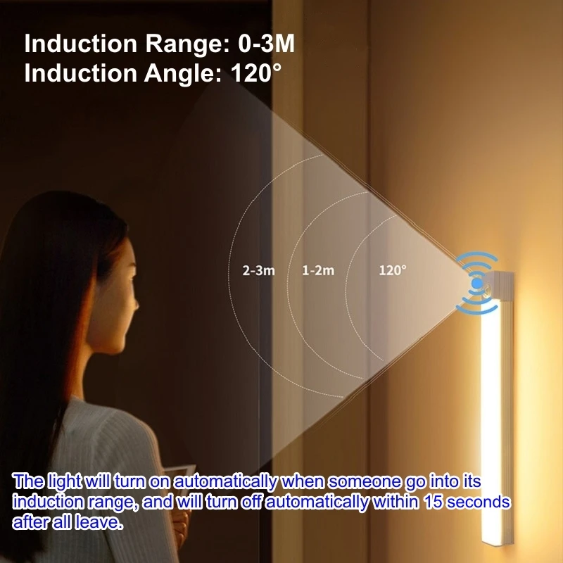 USB Type C Rechargeable Motion Sensor LED Bar Light Induction Night Light Portable for Kitchen Bedside Wardrobe Closet Aisle thumbnail 3