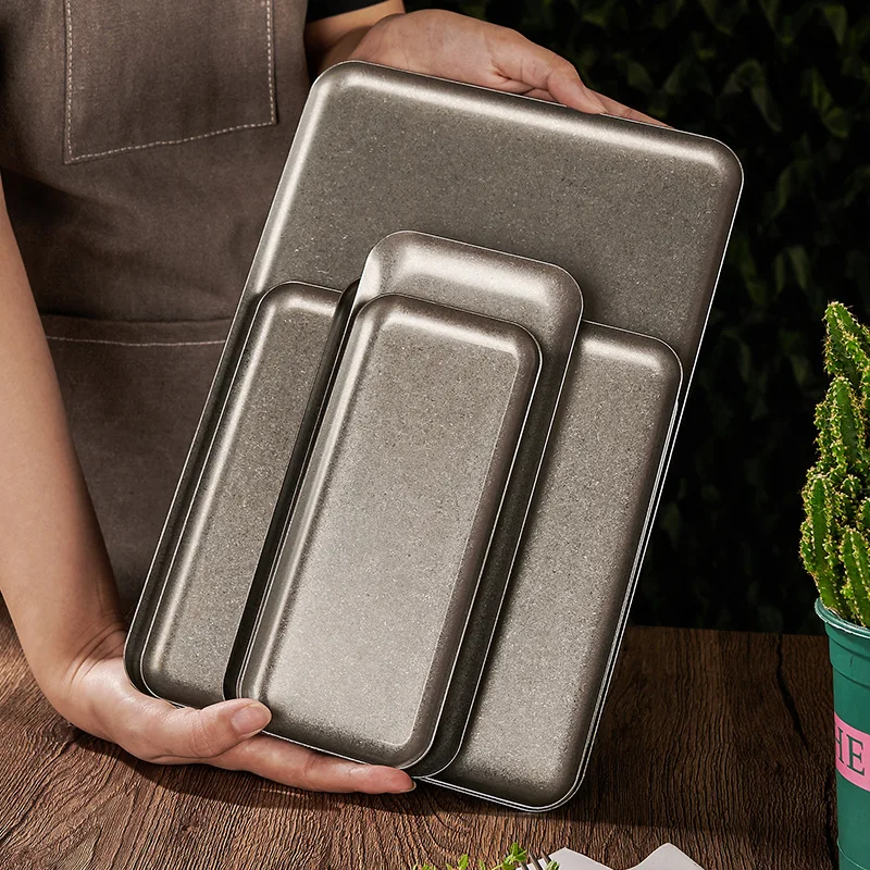 Steak Plate with Snowflake Design, 304 Retro Stainless Steel, Silver, Old Square Plate, Creative Restaurant Dessert Plate thumbnail 3