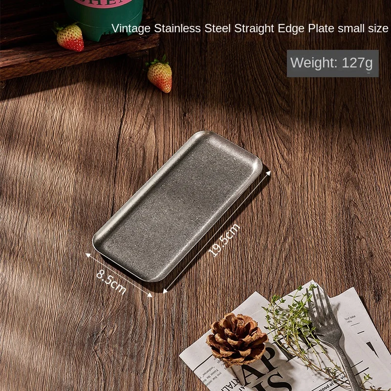Steak Plate with Snowflake Design, 304 Retro Stainless Steel, Silver, Old Square Plate, Creative Restaurant Dessert Plate thumbnail 5