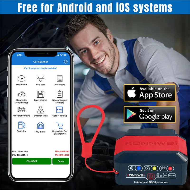 KONNWEI KW905 OBD2 ELM327 V1.5 Bluetooth 5.0 Scanners For Android/IOS ELM 327 OBD 2 Car Diagnostic Toosl Code Readers thumbnail 4