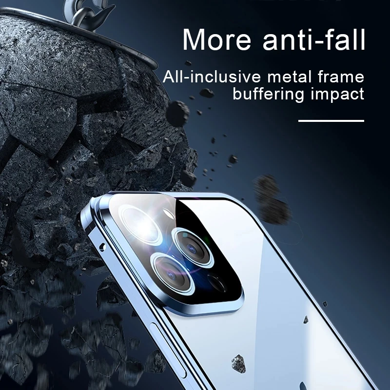 360°Full Protection Metal Magnetic Double-Sided Glass Lock Buckle Phone Case For iPhone 16 Pro Max 14 12 13 11 15 Pro Max Cover thumbnail 6