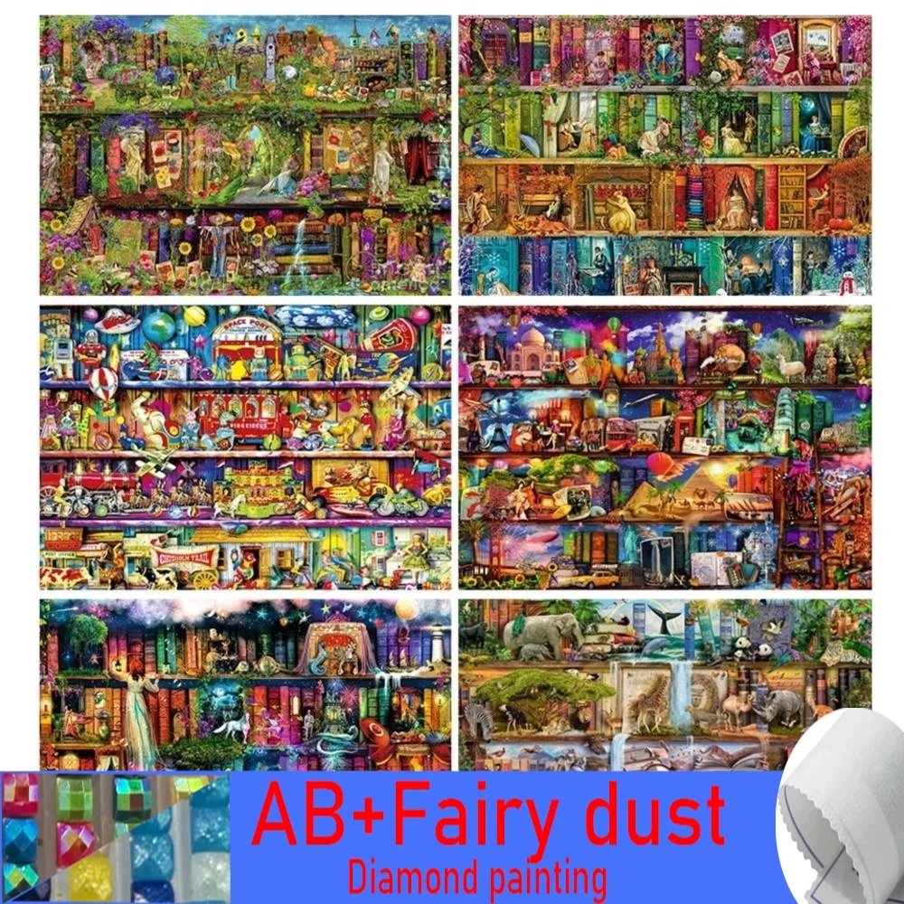 Cartoon Landscape 120 Colors AB Fairy Dust Diamond Painting Bookshelf Magical World Mosaic 5D DIY Crafts Arrival Set Home Decor