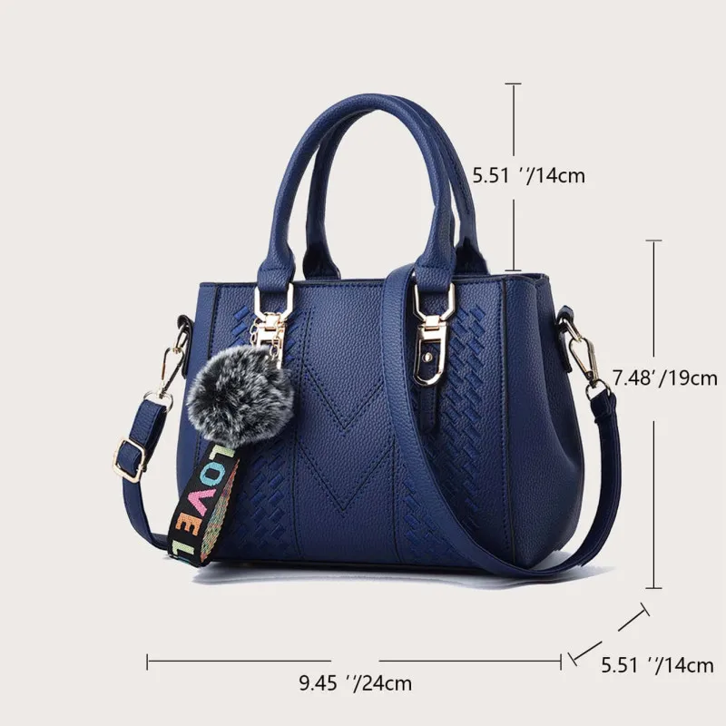 Embroidery Messenger Bags Women Leather Handbags Bags for Women Sac a Main Ladies hair ball Hand Bag thumbnail 6