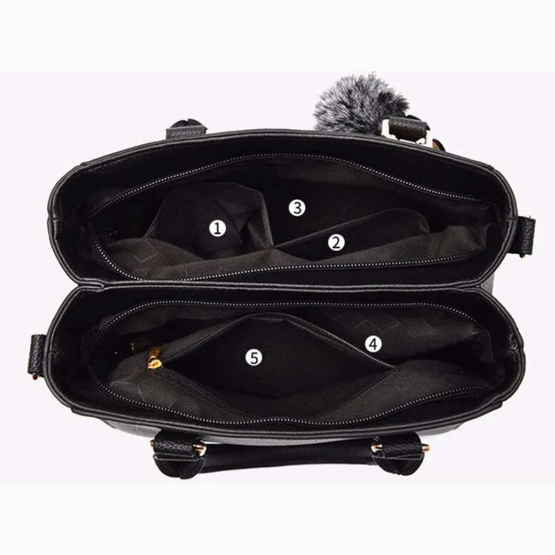 Embroidery Messenger Bags Women Leather Handbags Bags for Women Sac a Main Ladies hair ball Hand Bag thumbnail 4