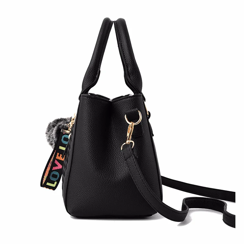 Embroidery Messenger Bags Women Leather Handbags Bags for Women Sac a Main Ladies hair ball Hand Bag thumbnail 2