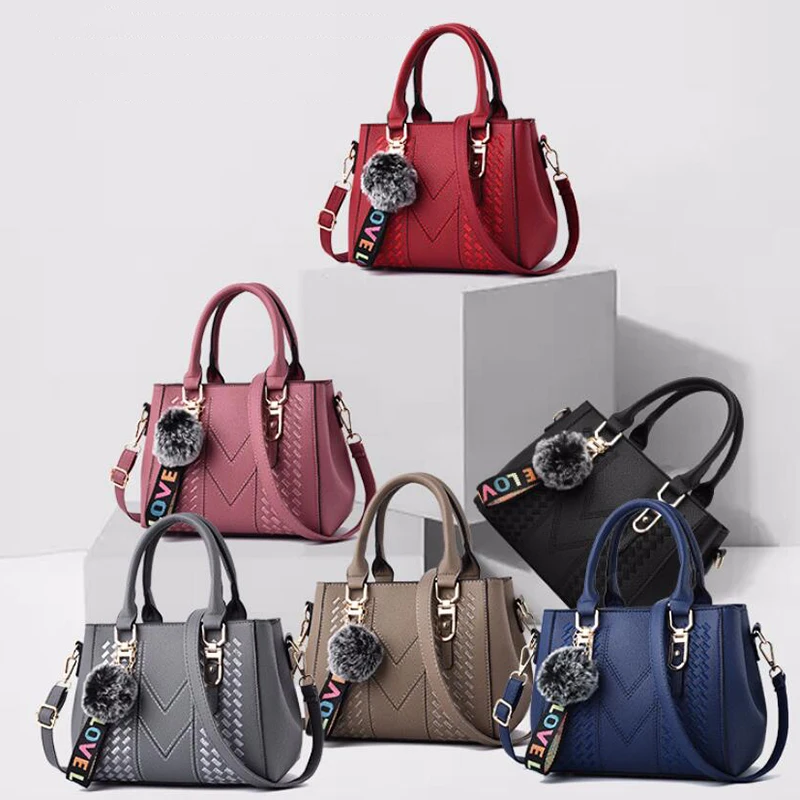 Embroidery Messenger Bags Women Leather Handbags Bags for Women Sac a Main Ladies hair ball Hand Bag thumbnail 5