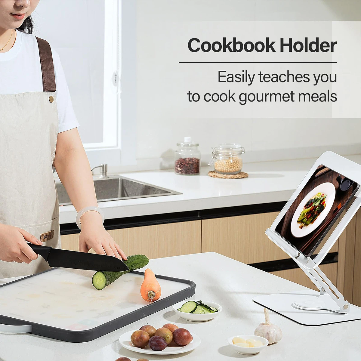 NEW Book Stand for Reading Adjustable Book Holder with 360° Rotating Base Elastic Page Clips Foldable Desktop Riser Stand thumbnail 6