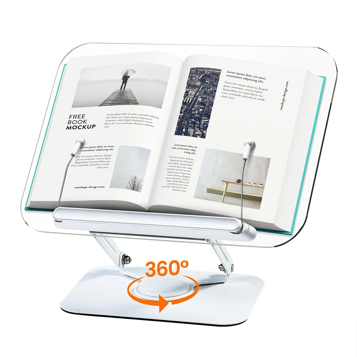 NEW Book Stand for Reading Adjustable Book Holder with 360° Rotating Base Elastic Page Clips Foldable Desktop Riser Stand thumbnail 2