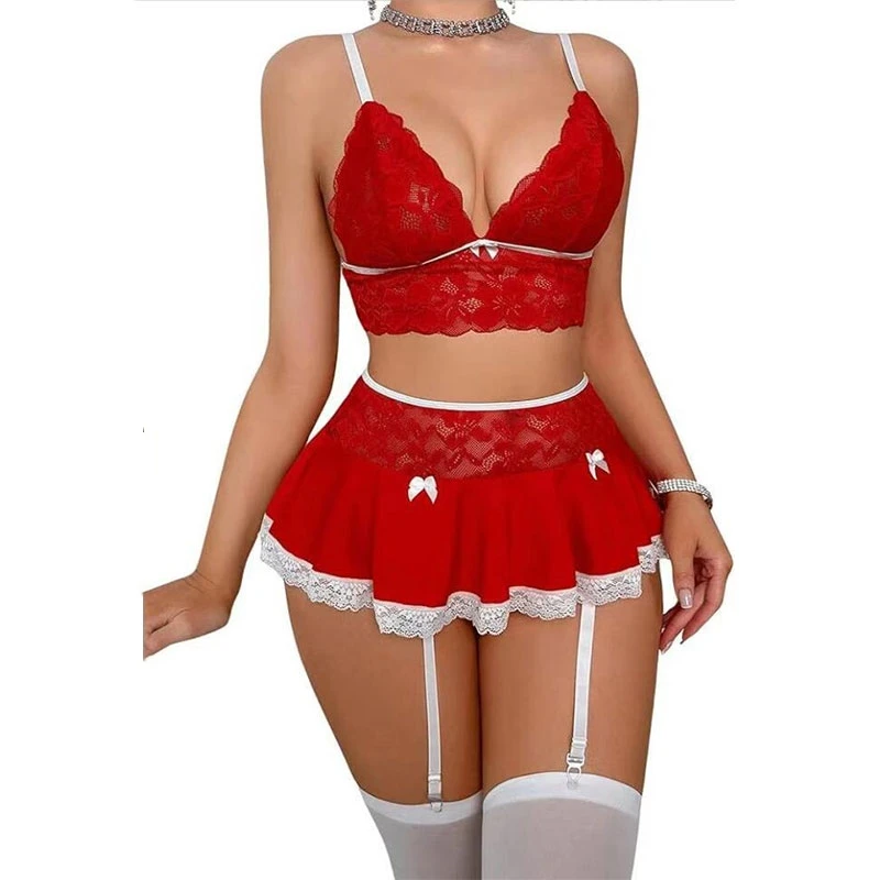 Hot Cosplay Uniform Open Bra Fantasy Miniskirt Nightwear Garter Bra Sets Sexy Costumes Women's Outfit Lingеrie Set thumbnail 3