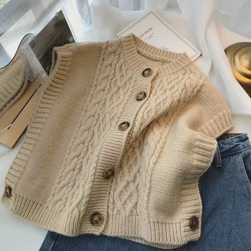 Cable Knit Sweater Vest Cardigan for Women Cozy Button Up Sleeveless Crop Knit Top for Women Teen-girl Fall Winter Casual Outfit thumbnail 3