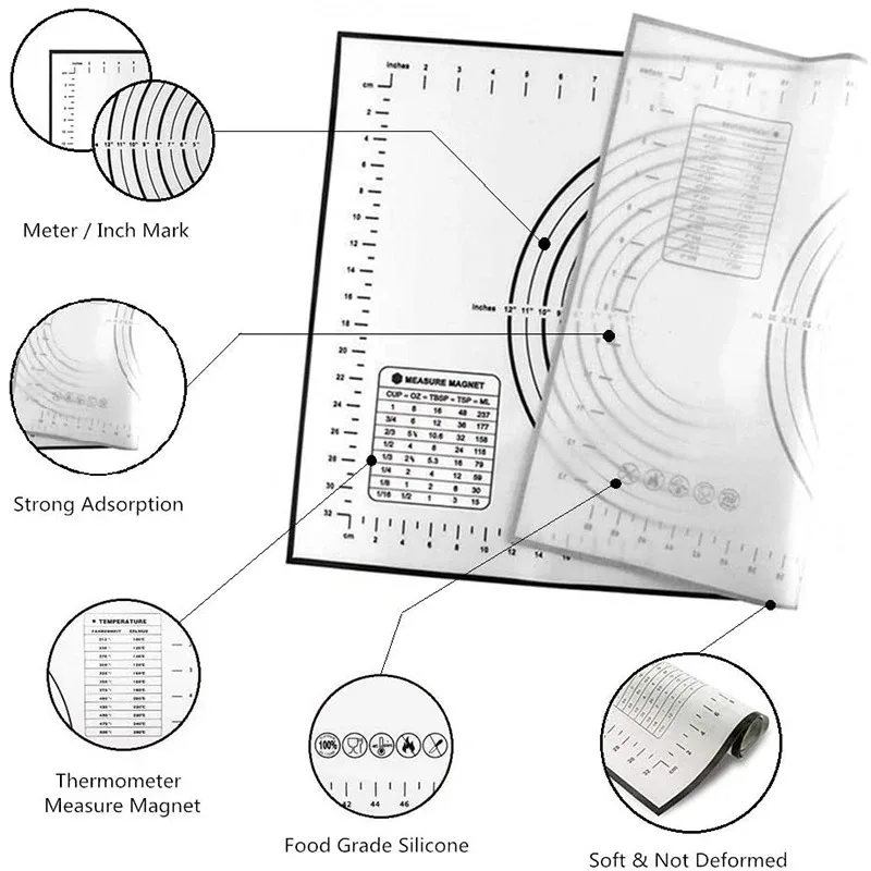 Silicone Baking Mat Kneading Pad Dough Mat Pizza Cake Dough Maker Kitchen Cooking Grill Non-Stick Gadgets Bakeware Pastry Mat thumbnail 6