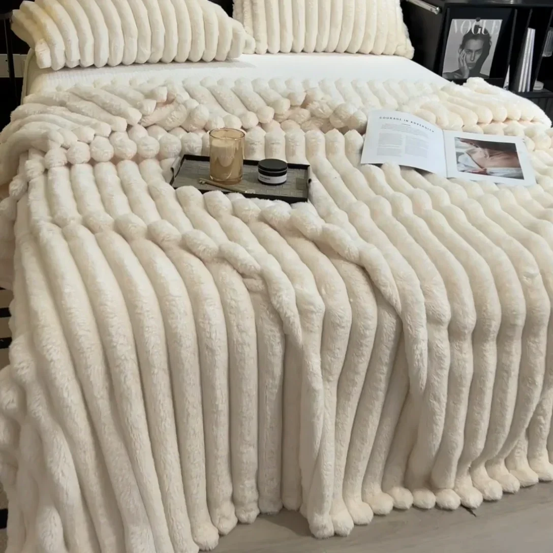 New Artificial Rabbit Plush Autumn Warm Blankets for Beds Soft Coral Fleece Sofa Throw Blanket Comfortable Thicken Bed Sheet thumbnail 2