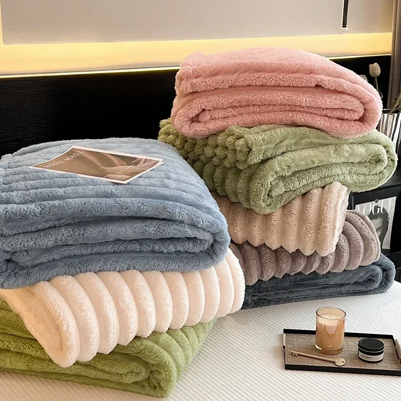 New Artificial Rabbit Plush Autumn Warm Blankets for Beds Soft Coral Fleece Sofa Throw Blanket Comfortable Thicken Bed Sheet thumbnail 3