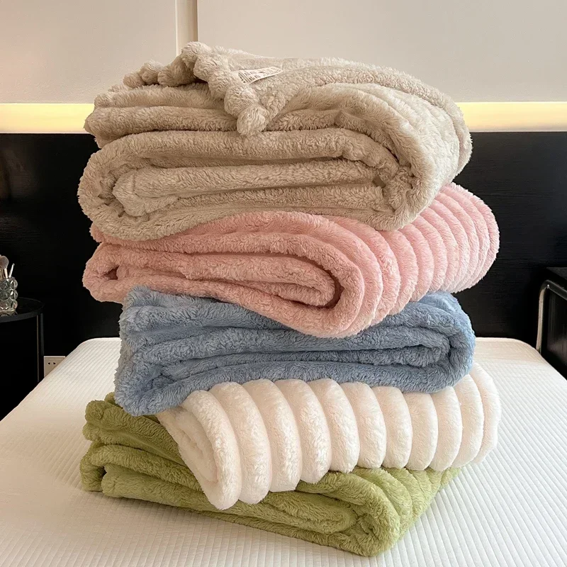 New Artificial Rabbit Plush Autumn Warm Blankets for Beds Soft Coral Fleece Sofa Throw Blanket Comfortable Thicken Bed Sheet thumbnail 4