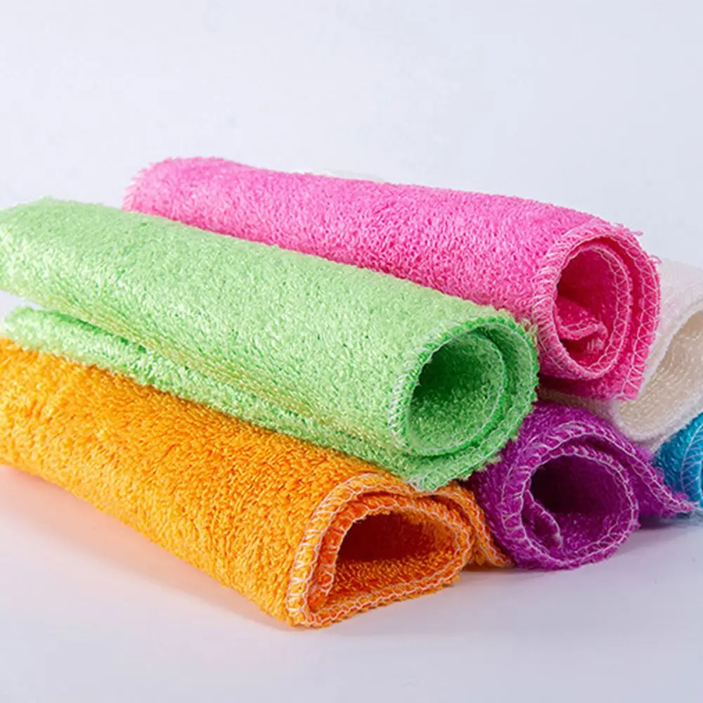 1/5PCS Washing Towel Cleaning Rags Anti-grease Dish Cloth Bamboo Fiber Washing Towel Kitchen Dinning Household Scouring Pad thumbnail 2