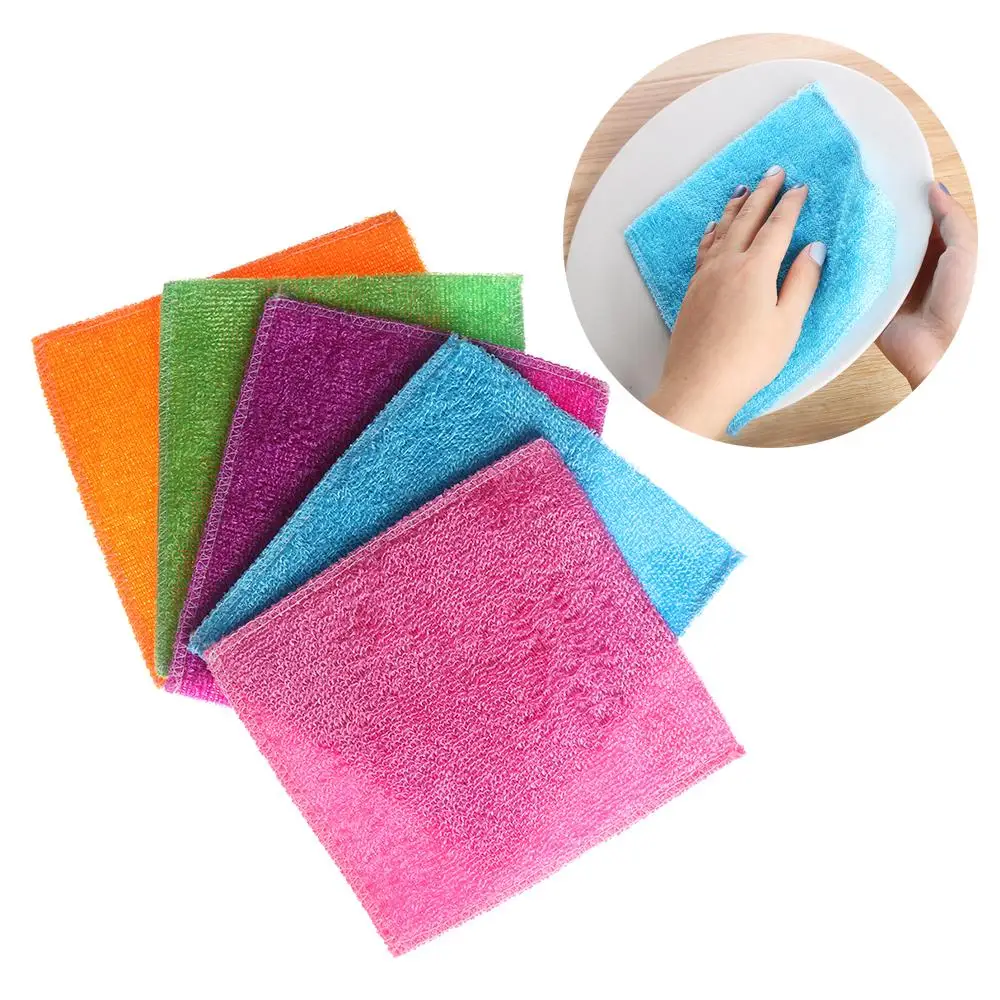 1/5PCS Washing Towel Cleaning Rags Anti-grease Dish Cloth Bamboo Fiber Washing Towel Kitchen Dinning Household Scouring Pad thumbnail 4