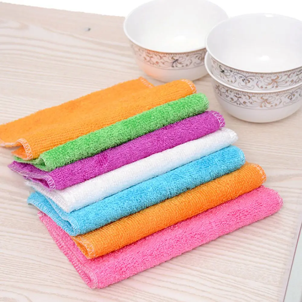 1/5PCS Washing Towel Cleaning Rags Anti-grease Dish Cloth Bamboo Fiber Washing Towel Kitchen Dinning Household Scouring Pad