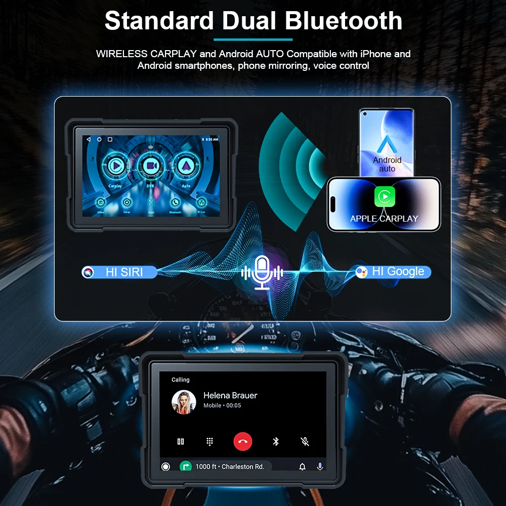 6inch Motorcycle Navigation Smart Screen Wireless Apple Carplay Portable Waterproof Display AndroidAuto GPS Screen PND Player thumbnail 6