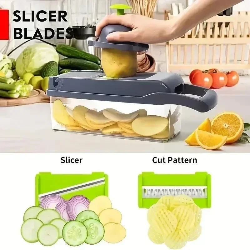 14/16 in 1 Multifunctional Vegetable Chopper, Onion Chopper, Handle Food Grate Food Chopper, Kitchen Vegetable Slicer Dicer Cut thumbnail 3