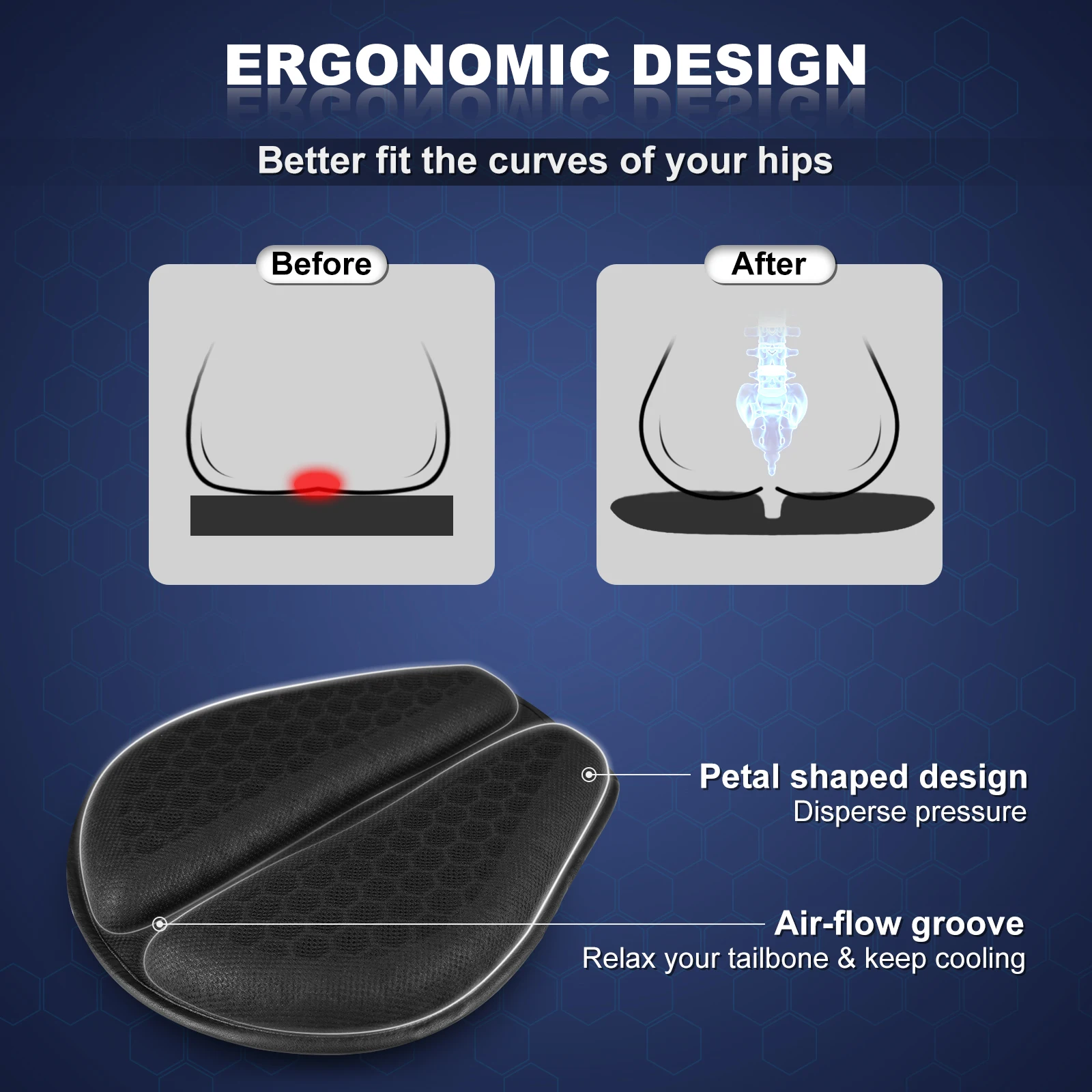 Motorcycle Seat Cushion 3D Honeycomb Anti-slip Motorcycle Gel Seat Cushion Moto Pressure Relief Ride Seat Pad Moto Accessories thumbnail 5