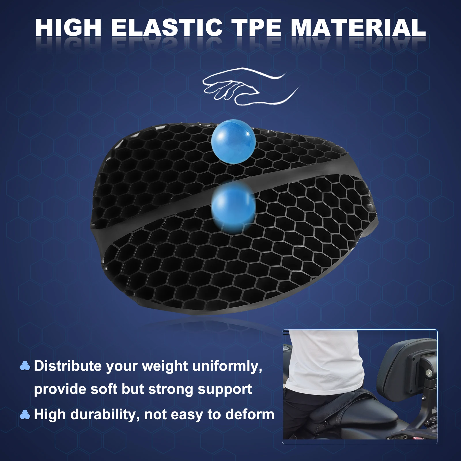 Motorcycle Seat Cushion 3D Honeycomb Anti-slip Motorcycle Gel Seat Cushion Moto Pressure Relief Ride Seat Pad Moto Accessories thumbnail 3